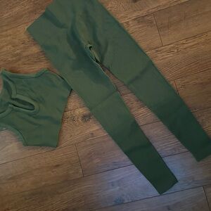 Green Ribbed Leggings and Top Set
